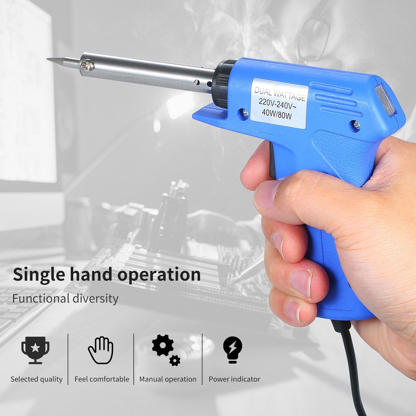 Double Power Electric Soldering Iron High Hardness Gun Type Electric Soldering Iron Power Soldering Iron Gun 40W/80W Adjustable