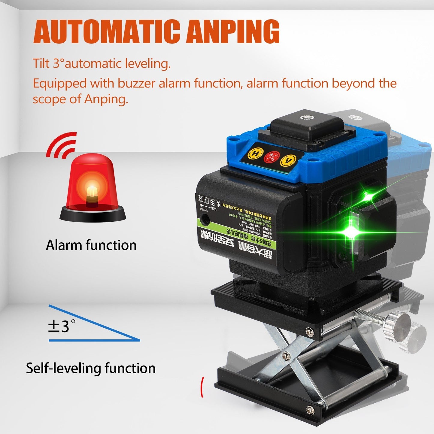 3D 360-degree Laser Level Measurment Instrument Touched Keys Multifunctional 12 Green Line Leveler with Fixed Base Adjustment Function - AU Plug