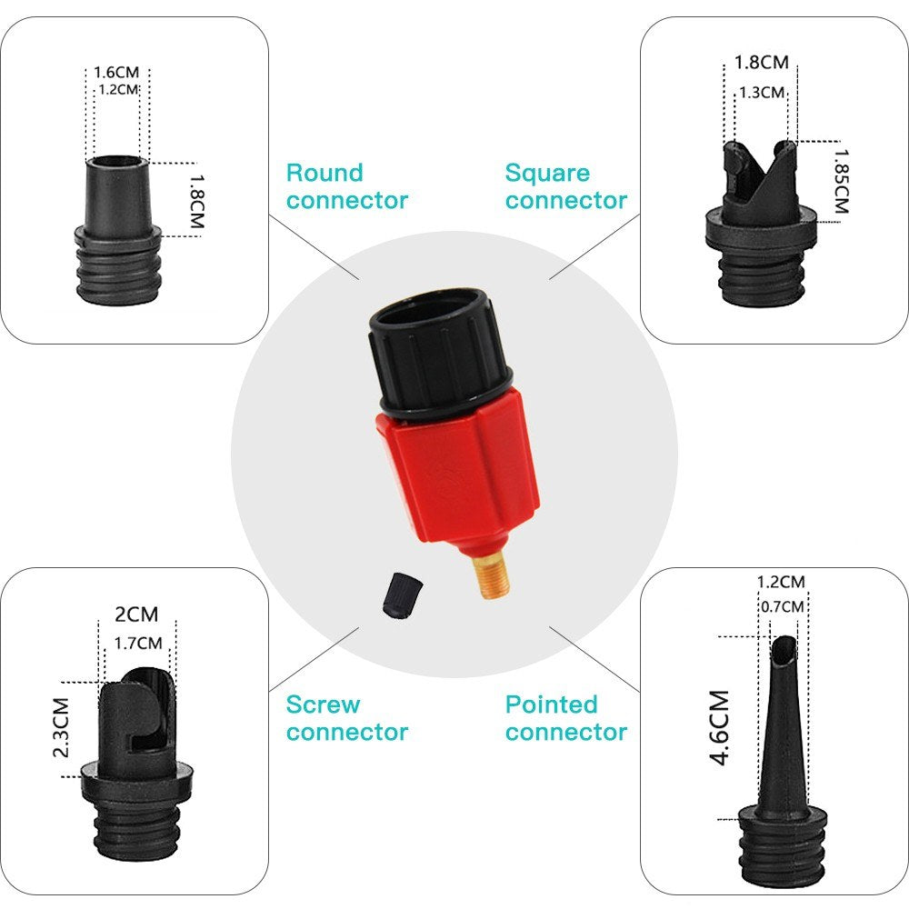 SUP Pump Adapter Compressor Air Valve Converter Valve Adapter with 4 Air Nozzles for Stand Up Inflatable Paddle Board Bed