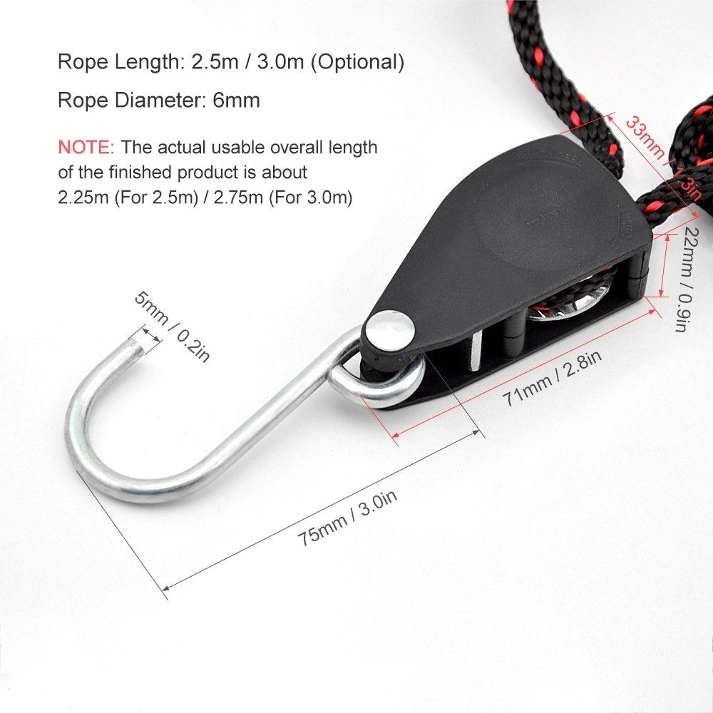 2Pcs 3.0m Kayak Tie Down Straps Canoe Bow and Stern Heavy Duty Cargo Ratchet Pulley Rope Hanger Working Load Up to 299.8lbs