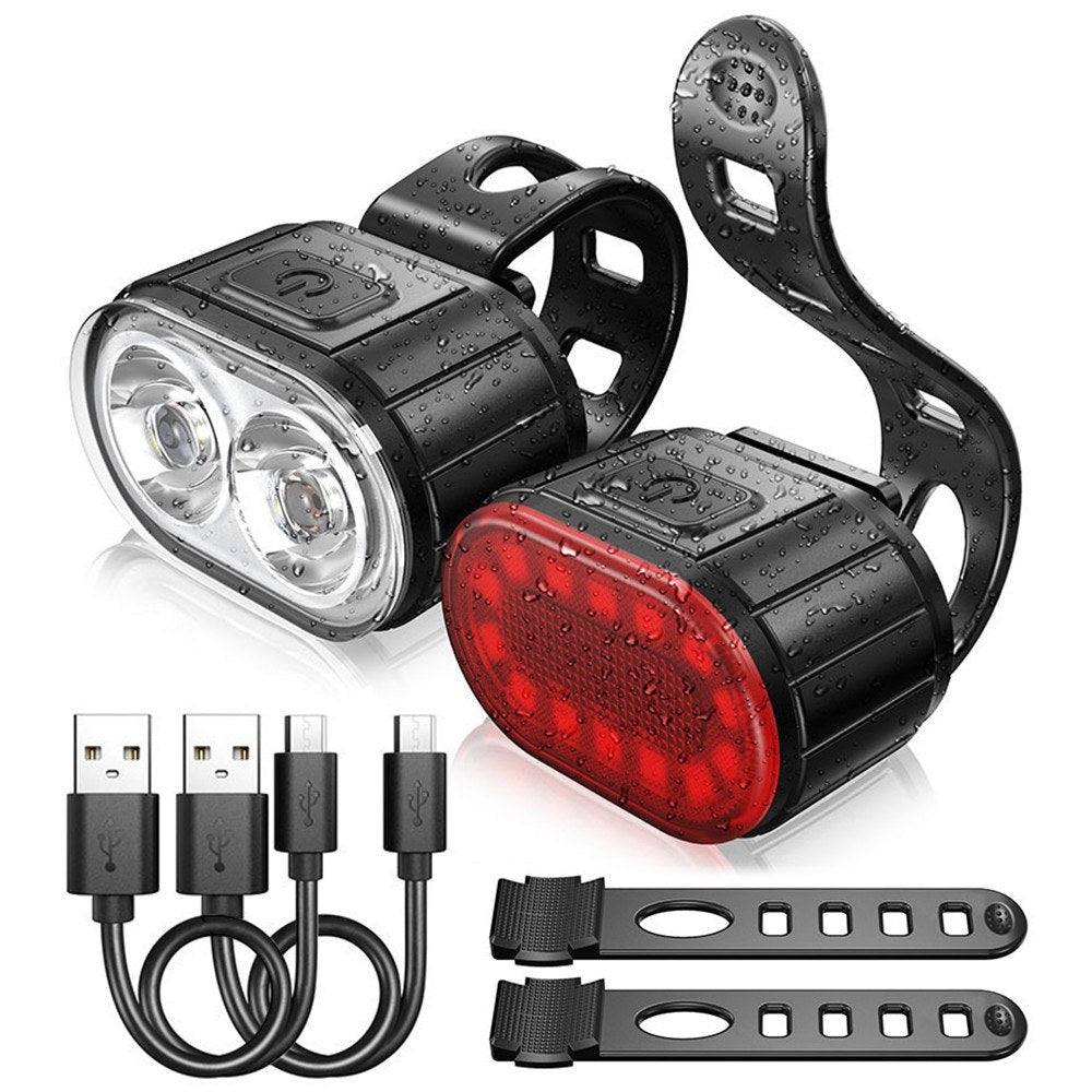 USB Rechargeable Bike Light Set  IPX4 Bright Front Headlight and Rear LED Bicycle Light Accessories for Night Riding Cycling