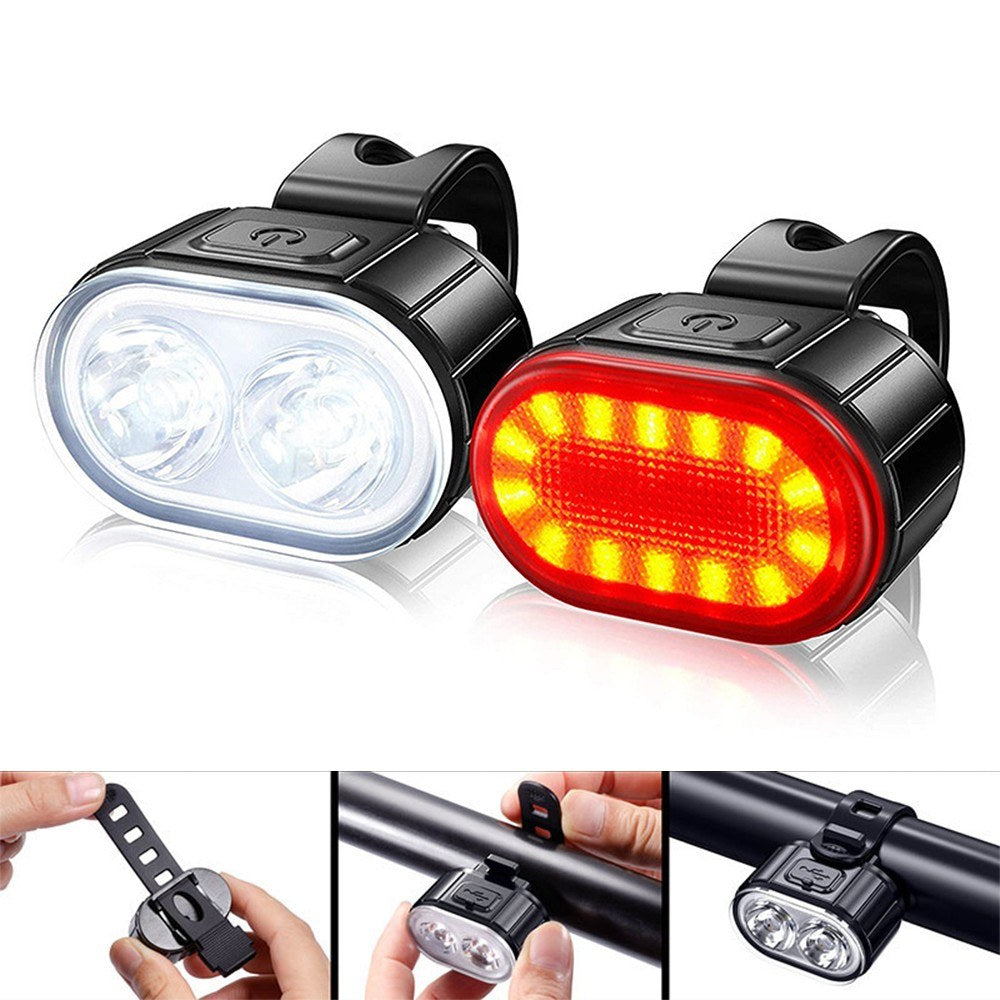 USB Rechargeable Bike Light Set  IPX4 Bright Front Headlight and Rear LED Bicycle Light Accessories for Night Riding Cycling