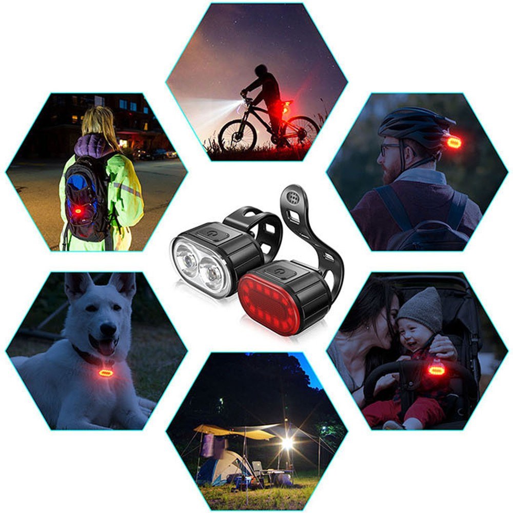 USB Rechargeable Bike Light Set  IPX4 Bright Front Headlight and Rear LED Bicycle Light Accessories for Night Riding Cycling