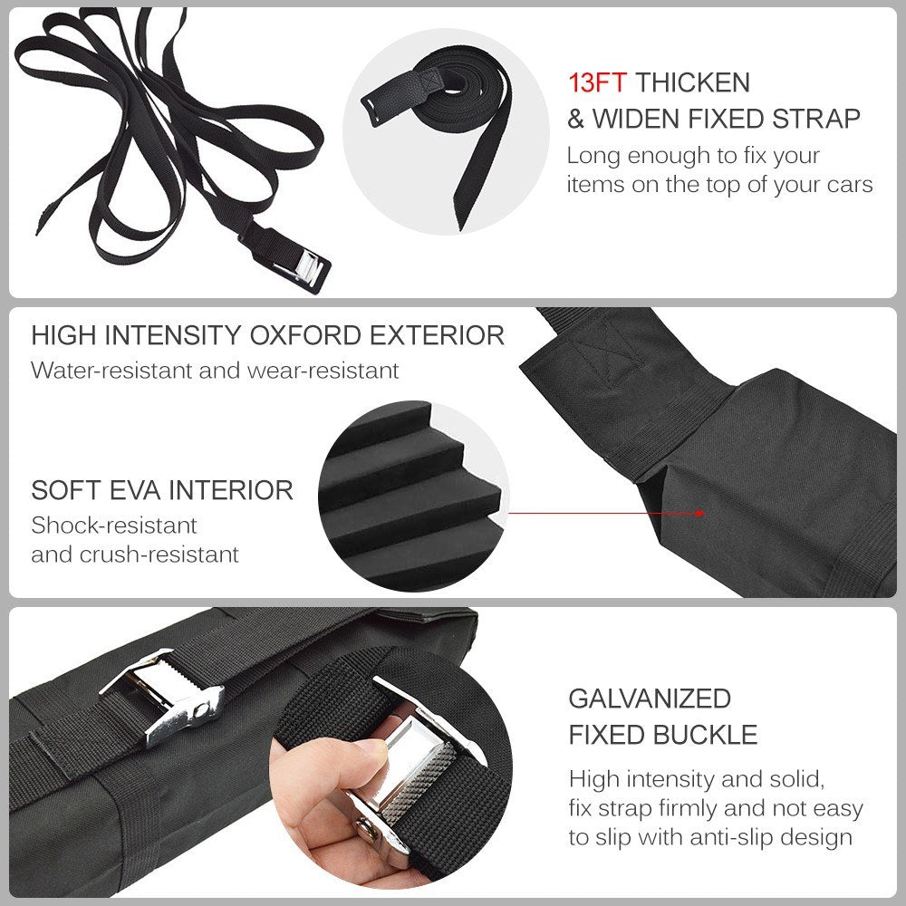 2Pcs Car Soft Roof Rack Pads Luggage Cross Bar Carrier with Adjustable Straps for Kayak Surfboard SUP Canoe