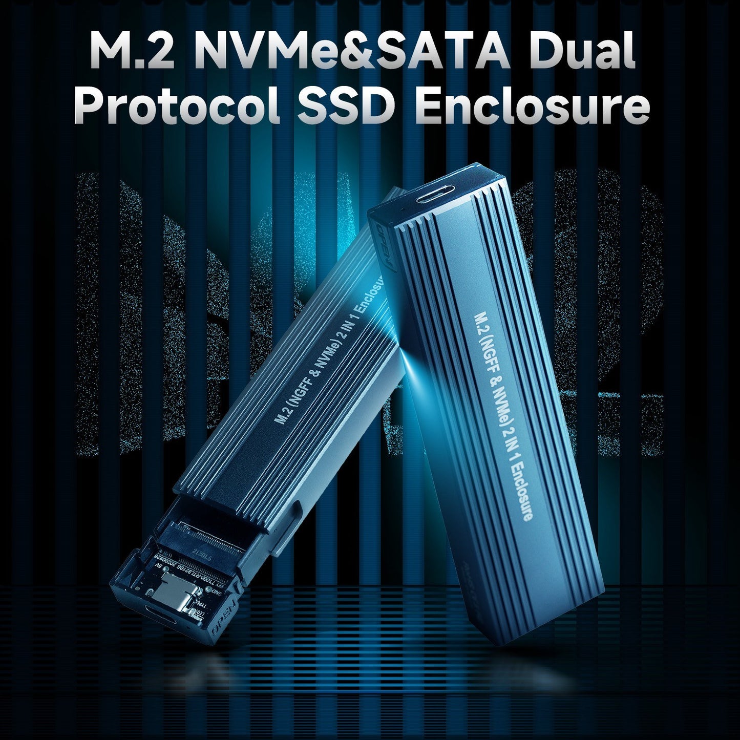 M.2 NVMe&SATA External Hard Drive SSD Enclosure Adapter Dual Protocol Mobile Hard Disk Case Supports 2230/2242/2260/2280 SSD
