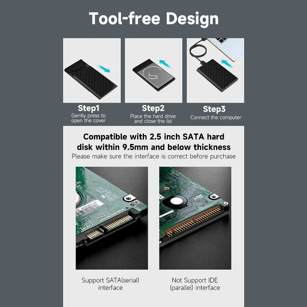 Lenovo S-02 Tool-Free Hard Drive Enclosure USB 3.0 to SATA 3.0 HDD External Hard Drive Case