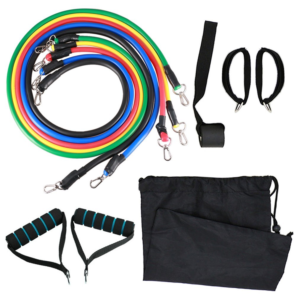 11Pcs Resistance Bands Set Exercise Bands 5 Level Stretch Gym Fitness Bands Handles Door Anchor Ankle Straps