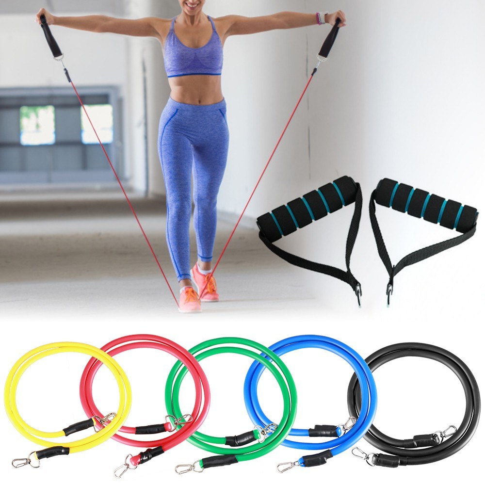 11Pcs Resistance Bands Set Exercise Bands 5 Level Stretch Gym Fitness Bands Handles Door Anchor Ankle Straps