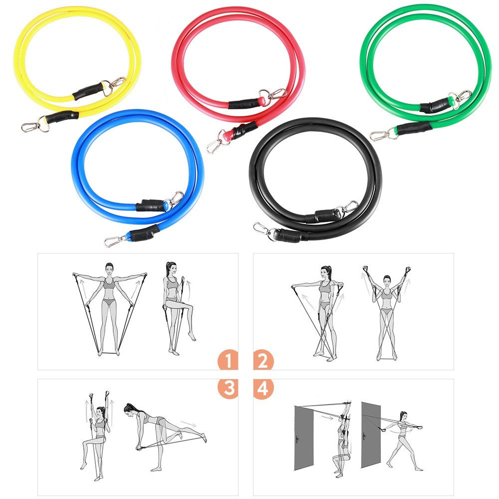 11Pcs Resistance Bands Set Exercise Bands 5 Level Stretch Gym Fitness Bands Handles Door Anchor Ankle Straps