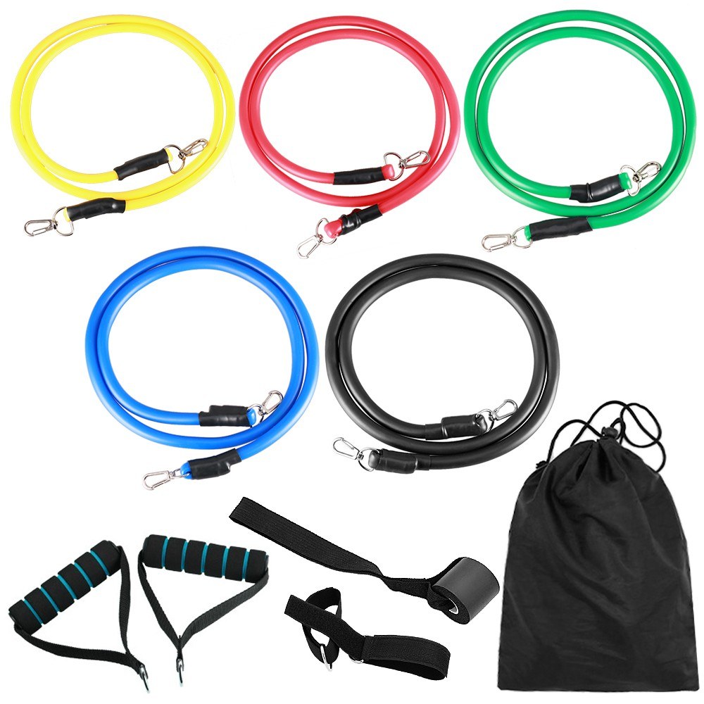 11Pcs Resistance Bands Set Exercise Bands 5 Level Stretch Gym Fitness Bands Handles Door Anchor Ankle Straps