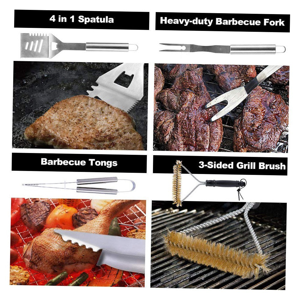 BBQ Tool Set 7Pcs Grill Accessories Stainless Steel Grilling Tools for Beginners and Experts Camping Backyard Barbecue