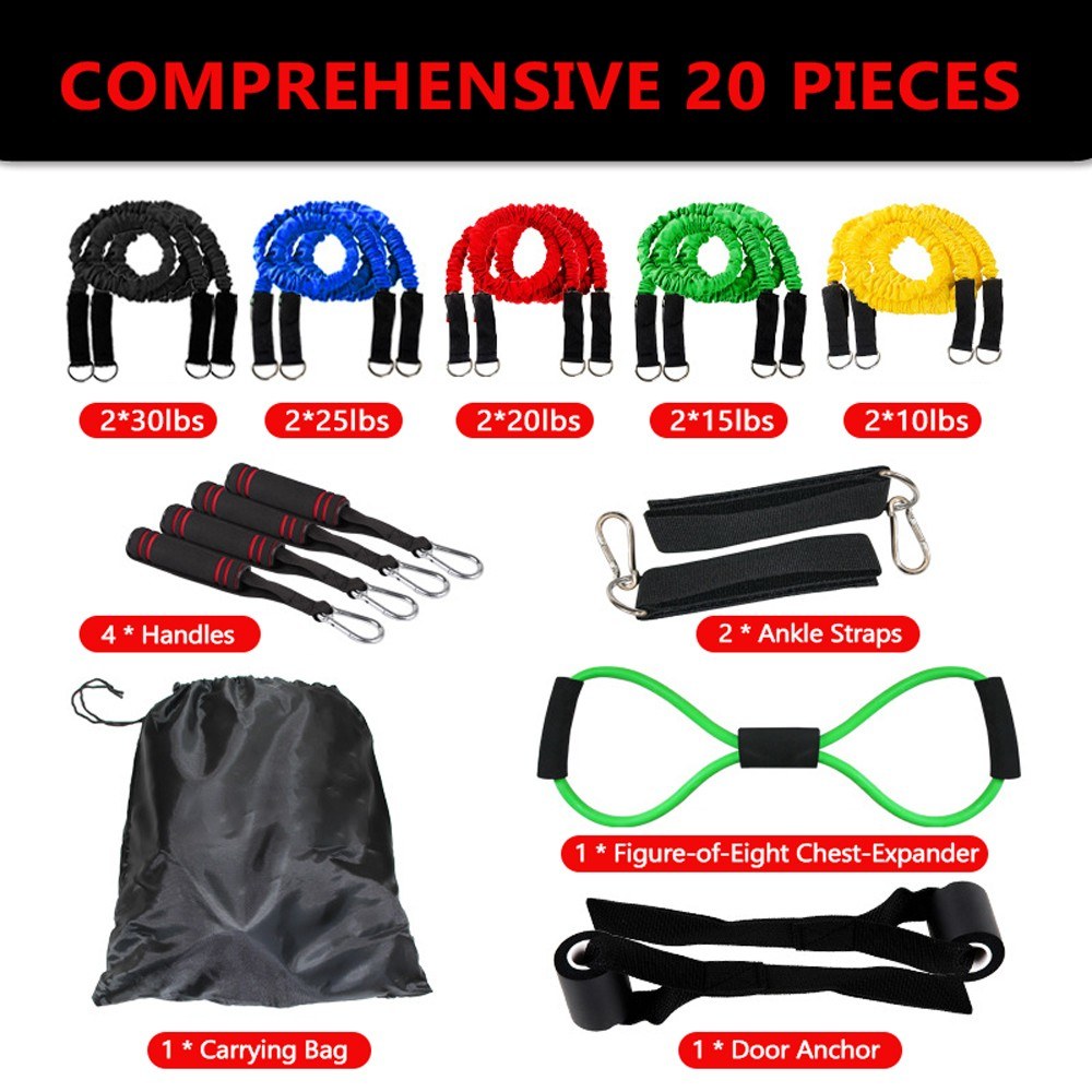 20Pcs Resistance Bands Pulling Rope Word Elastic Exercise Straps Fitness Equipment for Abdomen, Waist, Arm, Yoga Stretching Slimming Train