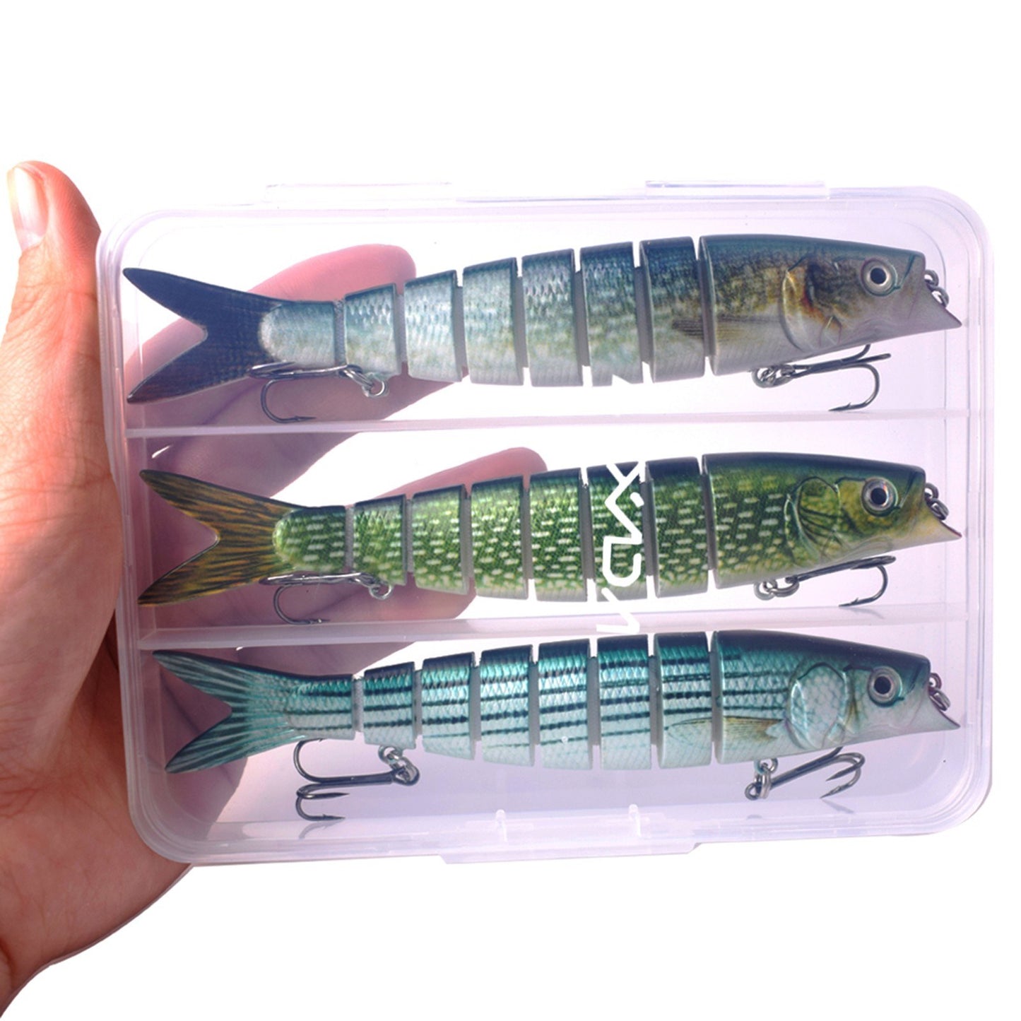 LIXADA 3Pcs Bionic Multi Jointed Hard Bait S Swimming Action Fishing Lure with Tackle Box 8 Segment Sinking Fishing Lure VIB Bait Crankbait Lifelike Artificial Fishing Lures 5.5in / 0.75oz