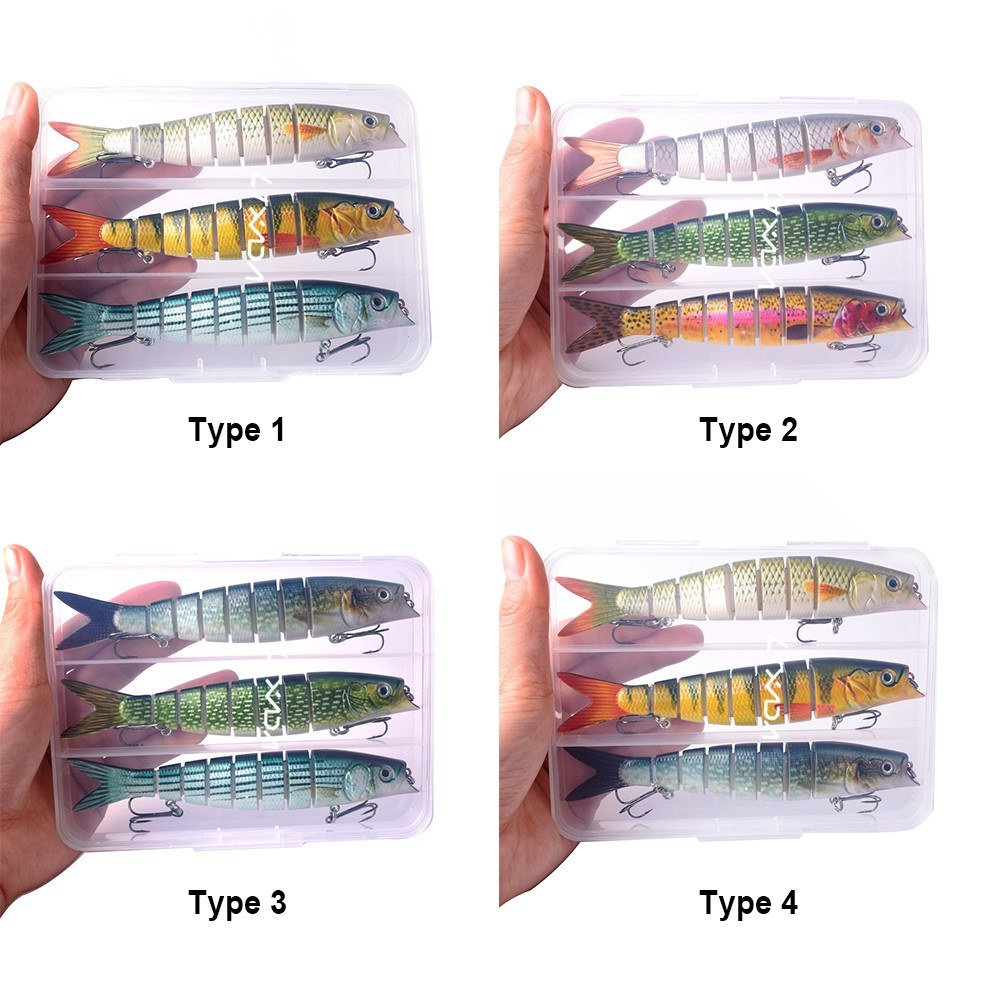 LIXADA 3Pcs Bionic Multi Jointed Hard Bait S Swimming Action Fishing Lure with Tackle Box 8 Segment Sinking Fishing Lure VIB Bait Crankbait Lifelike Artificial Fishing Lures 5.5in / 0.75oz