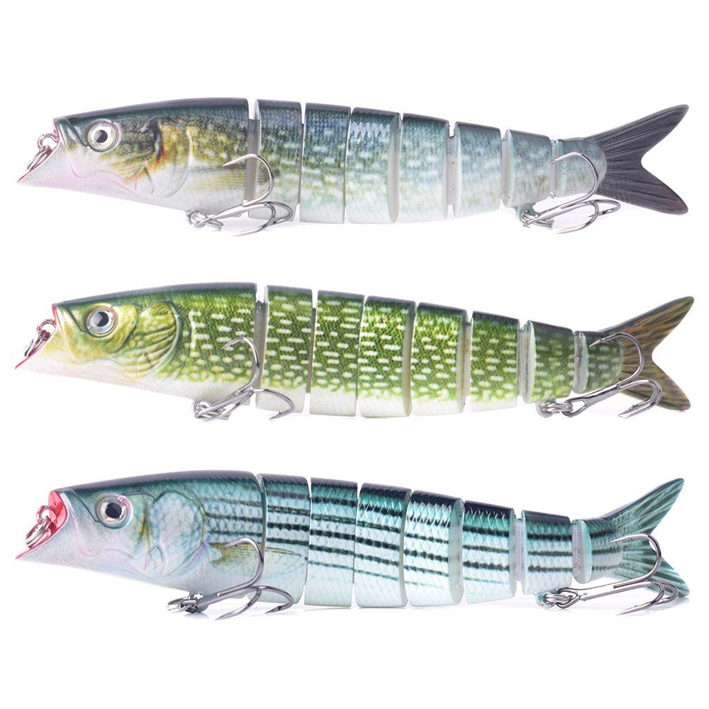 LIXADA 3Pcs Bionic Multi Jointed Hard Bait S Swimming Action Fishing Lure with Tackle Box 8 Segment Sinking Fishing Lure VIB Bait Crankbait Lifelike Artificial Fishing Lures 5.5in / 0.75oz