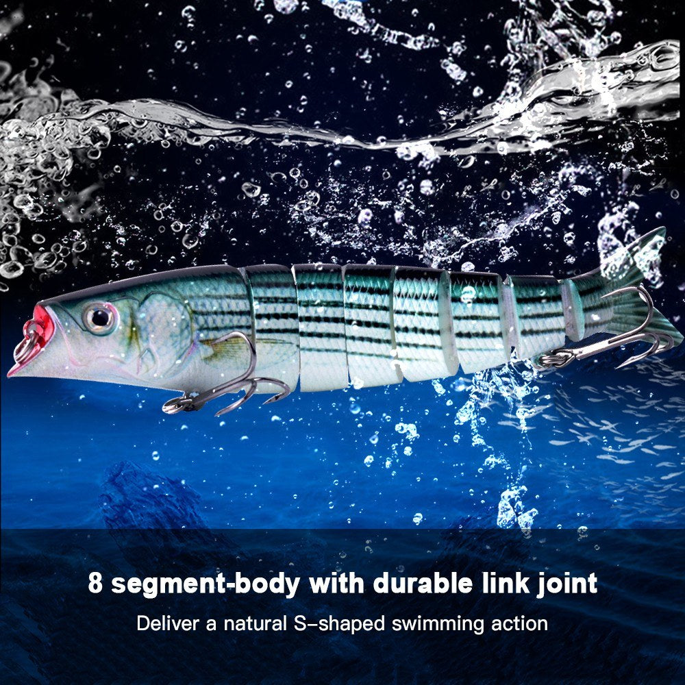 LIXADA 3Pcs Bionic Multi Jointed Hard Bait S Swimming Action Fishing Lure with Tackle Box 8 Segment Sinking Fishing Lure VIB Bait Crankbait Lifelike Artificial Fishing Lures 5.5in / 0.75oz