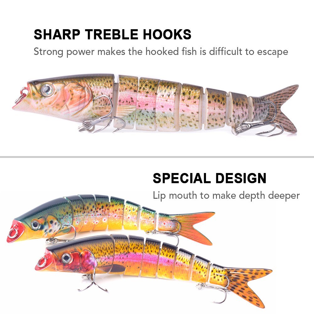 LIXADA 3Pcs Bionic Multi Jointed Hard Bait S Swimming Action Fishing Lure with Tackle Box 8 Segment Sinking Fishing Lure VIB Bait Crankbait Lifelike Artificial Fishing Lures 5.5in / 0.75oz