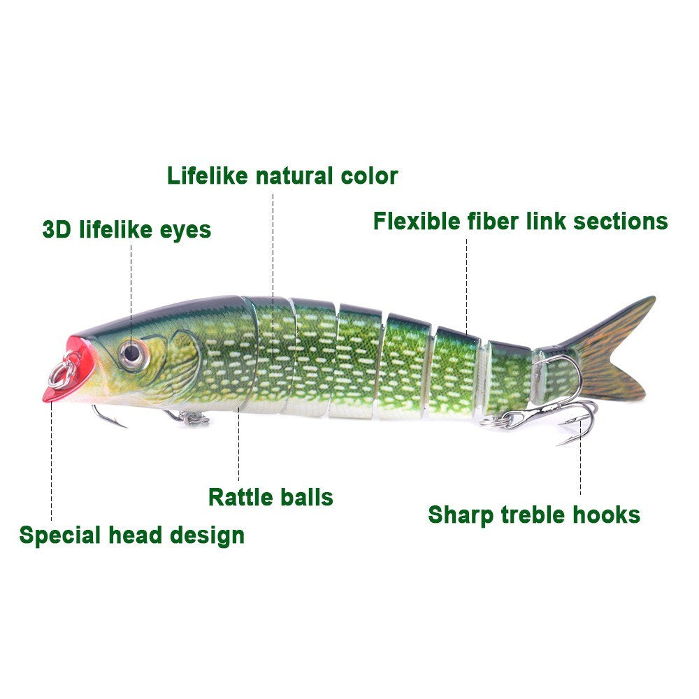 LIXADA 3Pcs Bionic Multi Jointed Hard Bait S Swimming Action Fishing Lure with Tackle Box 8 Segment Sinking Fishing Lure VIB Bait Crankbait Lifelike Artificial Fishing Lures 5.5in / 0.75oz