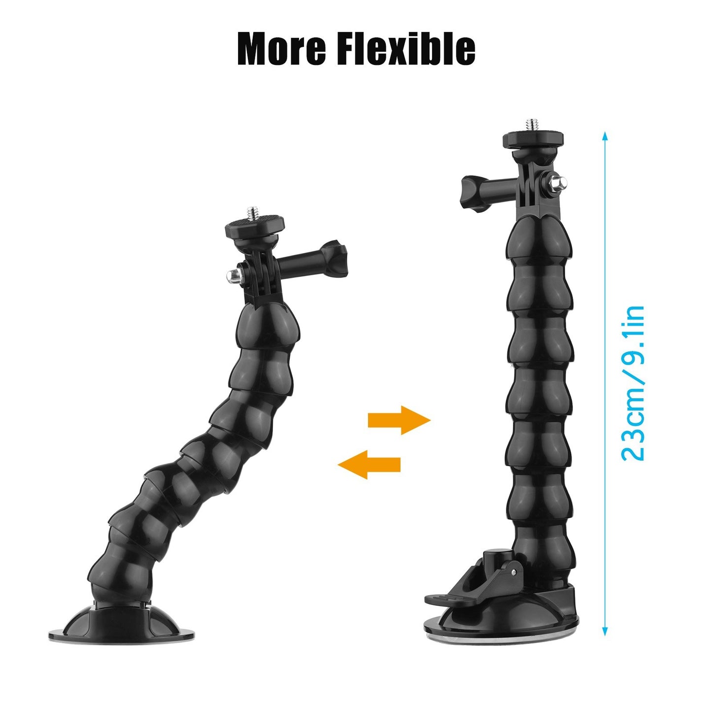 23cm/ 9.1in FlexSuction Cup Mount Windshield Phone Mount 360-degree Rotating 1/4 Inch Screw Connector with Phone Holder for Smartphone Sports Camera