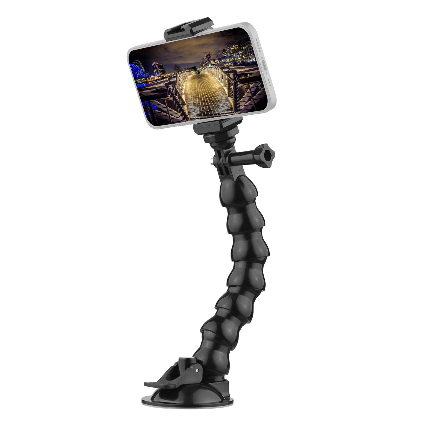 23cm/ 9.1in FlexSuction Cup Mount Windshield Phone Mount 360-degree Rotating 1/4 Inch Screw Connector with Phone Holder for Smartphone Sports Camera