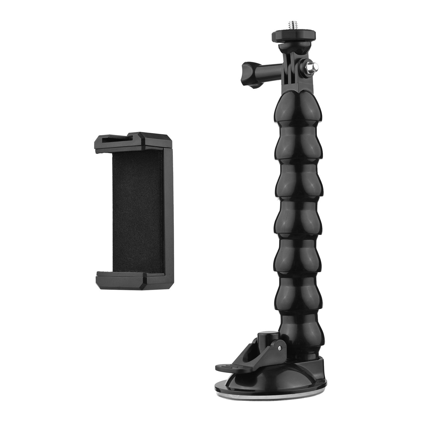 23cm/ 9.1in FlexSuction Cup Mount Windshield Phone Mount 360-degree Rotating 1/4 Inch Screw Connector with Phone Holder for Smartphone Sports Camera