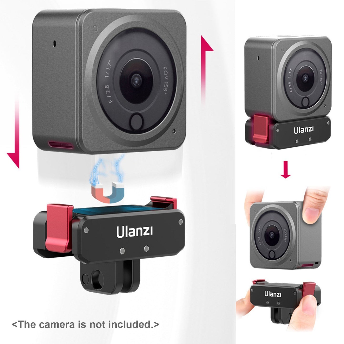 ULANZI OA-11 Dual Interface Folding Base for DJI Action 2, Aluminum Alloy Magnetic Adapter with 1/4 Inch Screw Hole Tripod Head Adapter Replacement