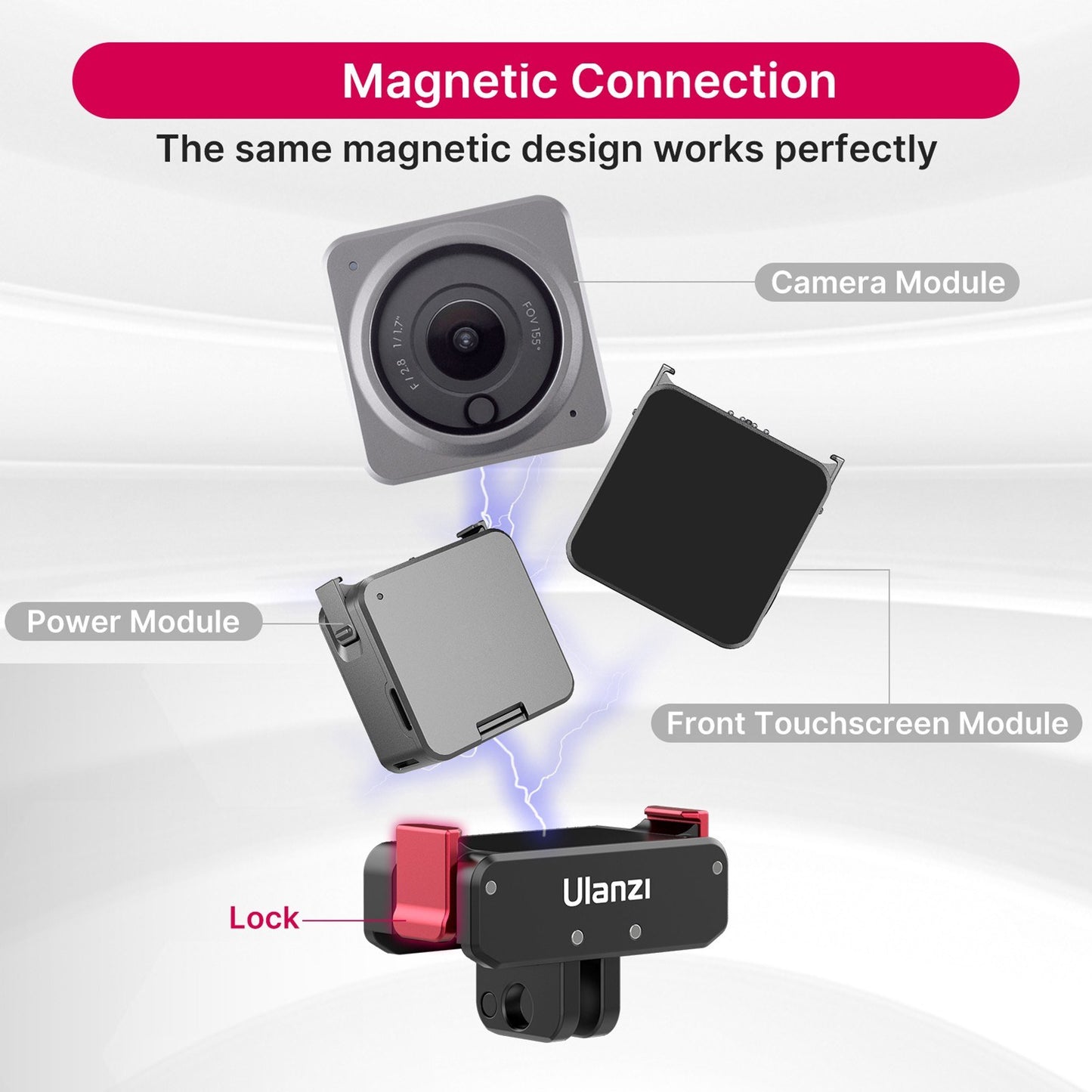 ULANZI OA-11 Dual Interface Folding Base for DJI Action 2, Aluminum Alloy Magnetic Adapter with 1/4 Inch Screw Hole Tripod Head Adapter Replacement