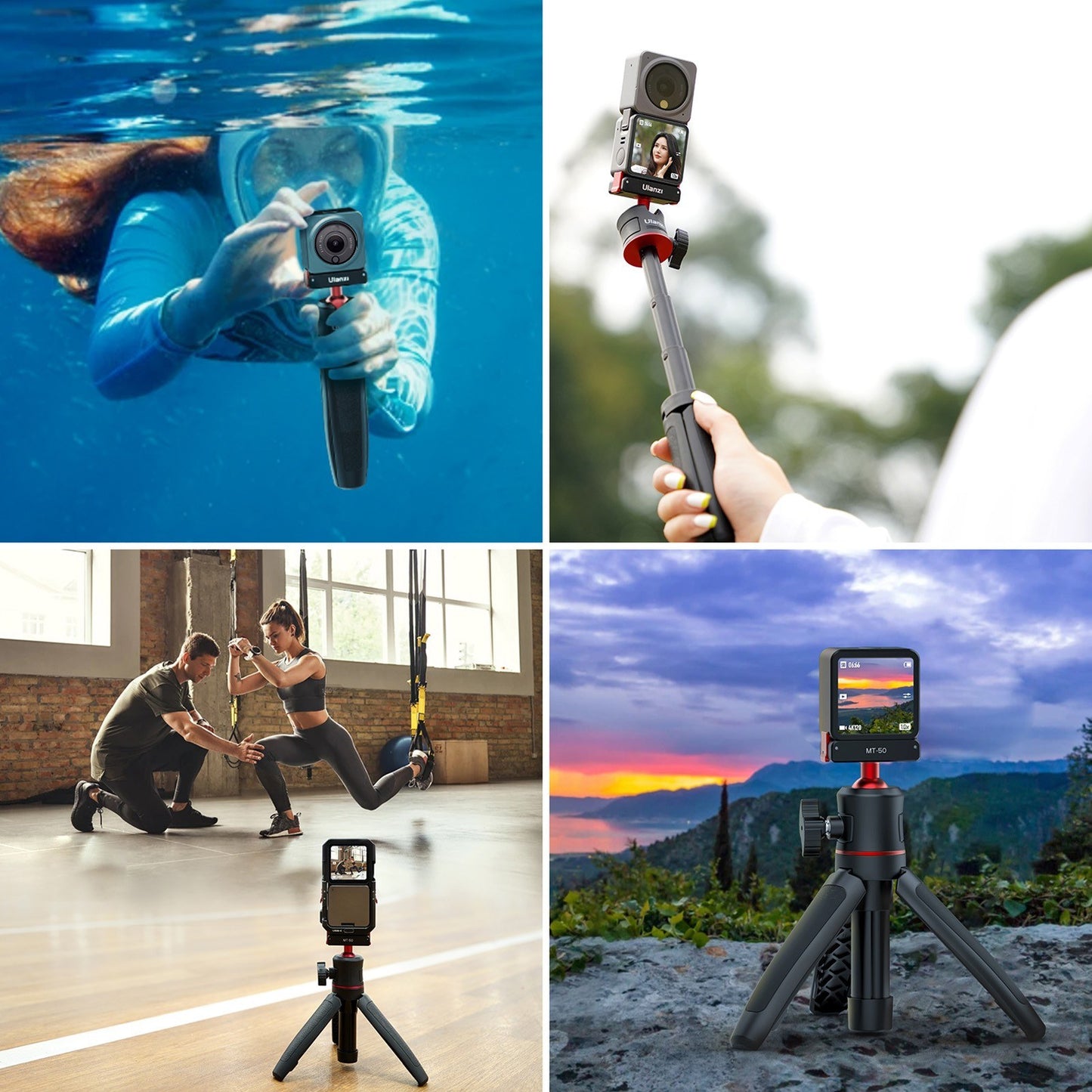 ULANZI MT-50 Selfie Stick Tripod for DJI Action 2 Camera, Portable Monopod Stand Holder with 360-degree Rotatable Ballhead 3-section Extendable Tub