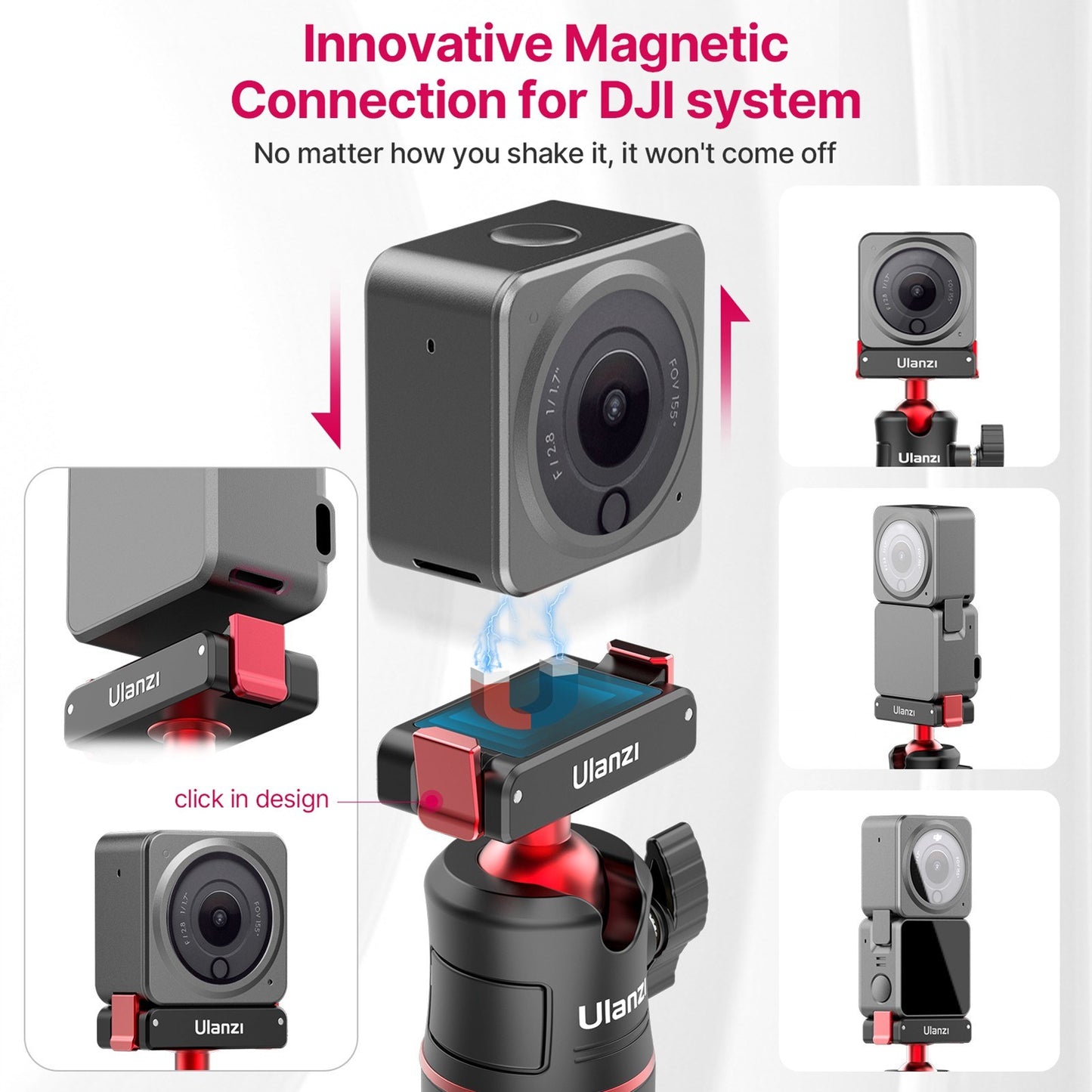 ULANZI MT-50 Selfie Stick Tripod for DJI Action 2 Camera, Portable Monopod Stand Holder with 360-degree Rotatable Ballhead 3-section Extendable Tub