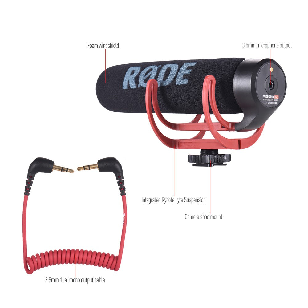 RODE VideoMic GO Super-Cardioid Directional Microphone with Shock Mount Windshields Lightweight On-Camera Mic for DSLR DV Camcorder