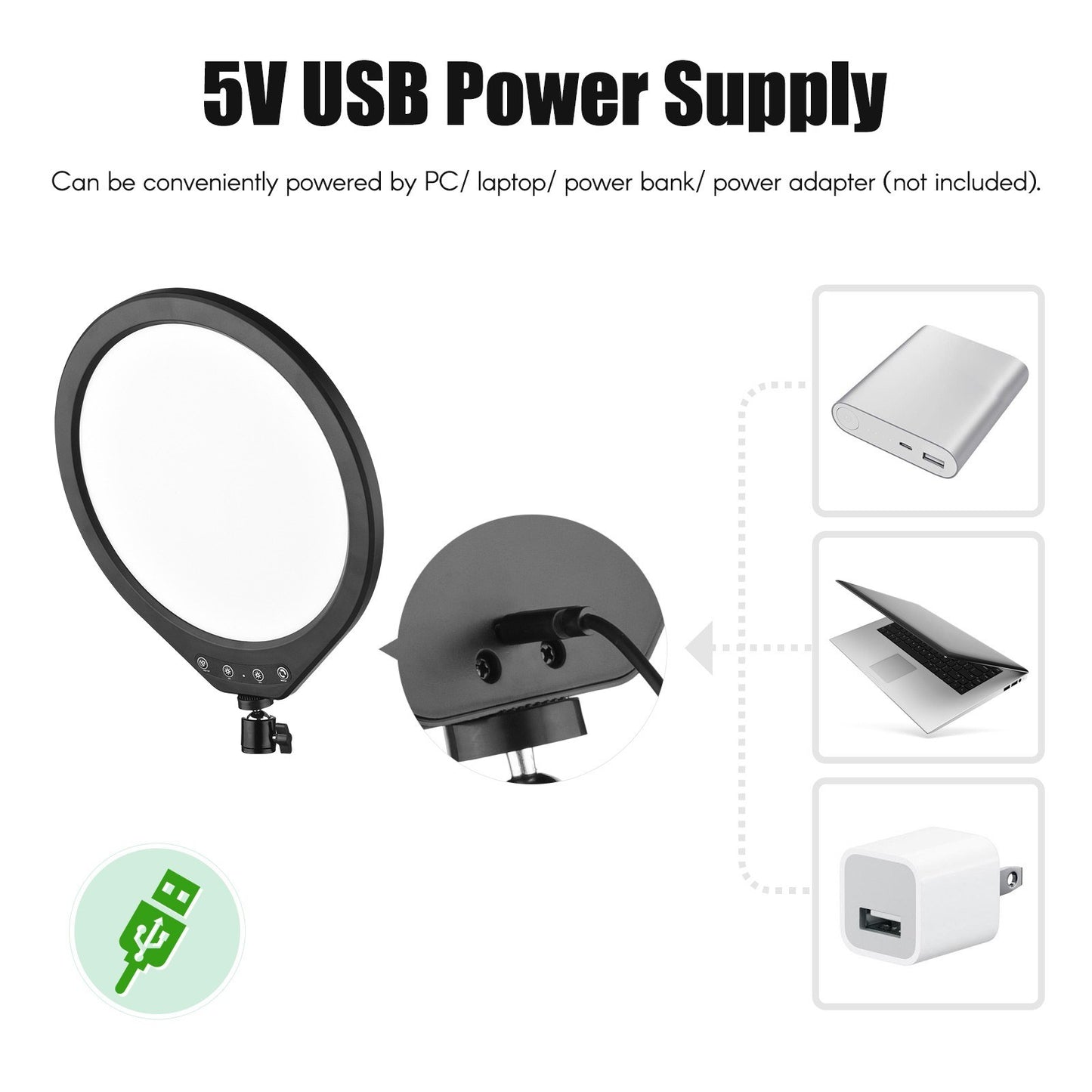 10W LED Video Light 12 Inch Ring Fill Light 120-LED Beads Light Lamp Support 3000K-6000K Dimming CRI90+ USB Powered with Rotating Ball Head for Vlog Live Streaming Portrait Photography