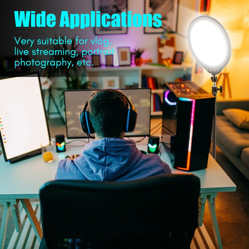 10W LED Video Light 12 Inch Ring Fill Light 120-LED Beads Light Lamp Support 3000K-6000K Dimming CRI90+ USB Powered with Rotating Ball Head for Vlog Live Streaming Portrait Photography