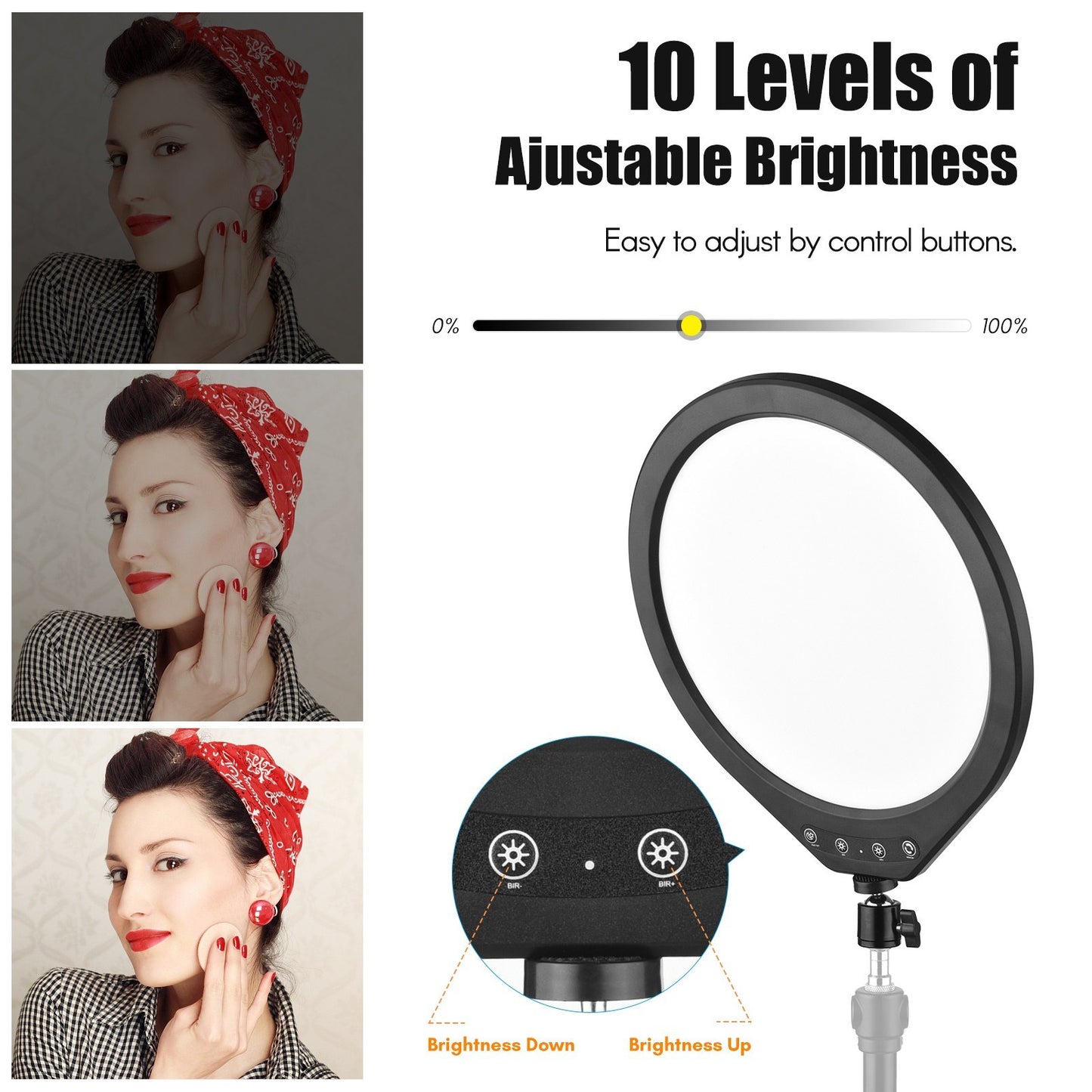 10W LED Video Light 12 Inch Ring Fill Light 120-LED Beads Light Lamp Support 3000K-6000K Dimming CRI90+ USB Powered with Rotating Ball Head for Vlog Live Streaming Portrait Photography