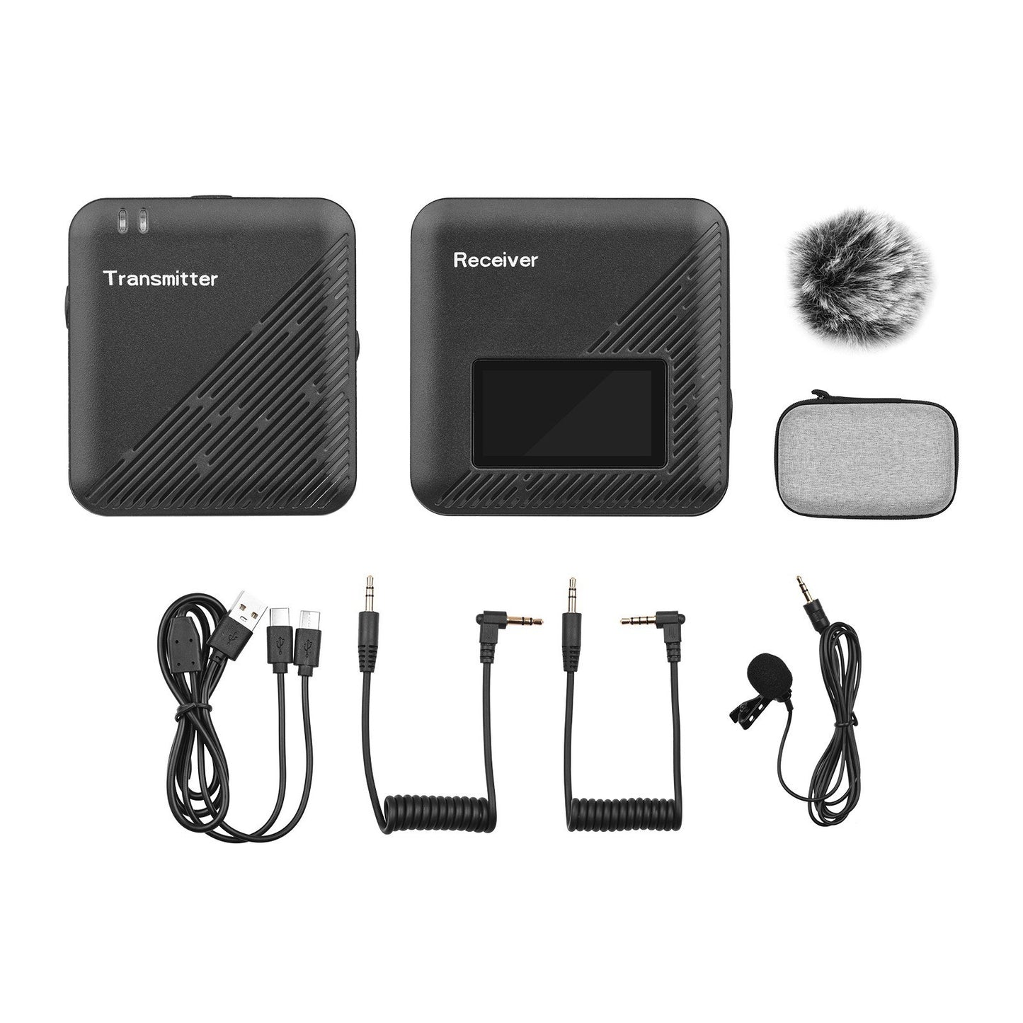 2.4G Wireless Lavalier Microphone System Transmitter Receiver Omnidirectional Portable Mini Mic with Storage Case for Camera Smartphone Vlog Video Recording Interview Live-Streaming