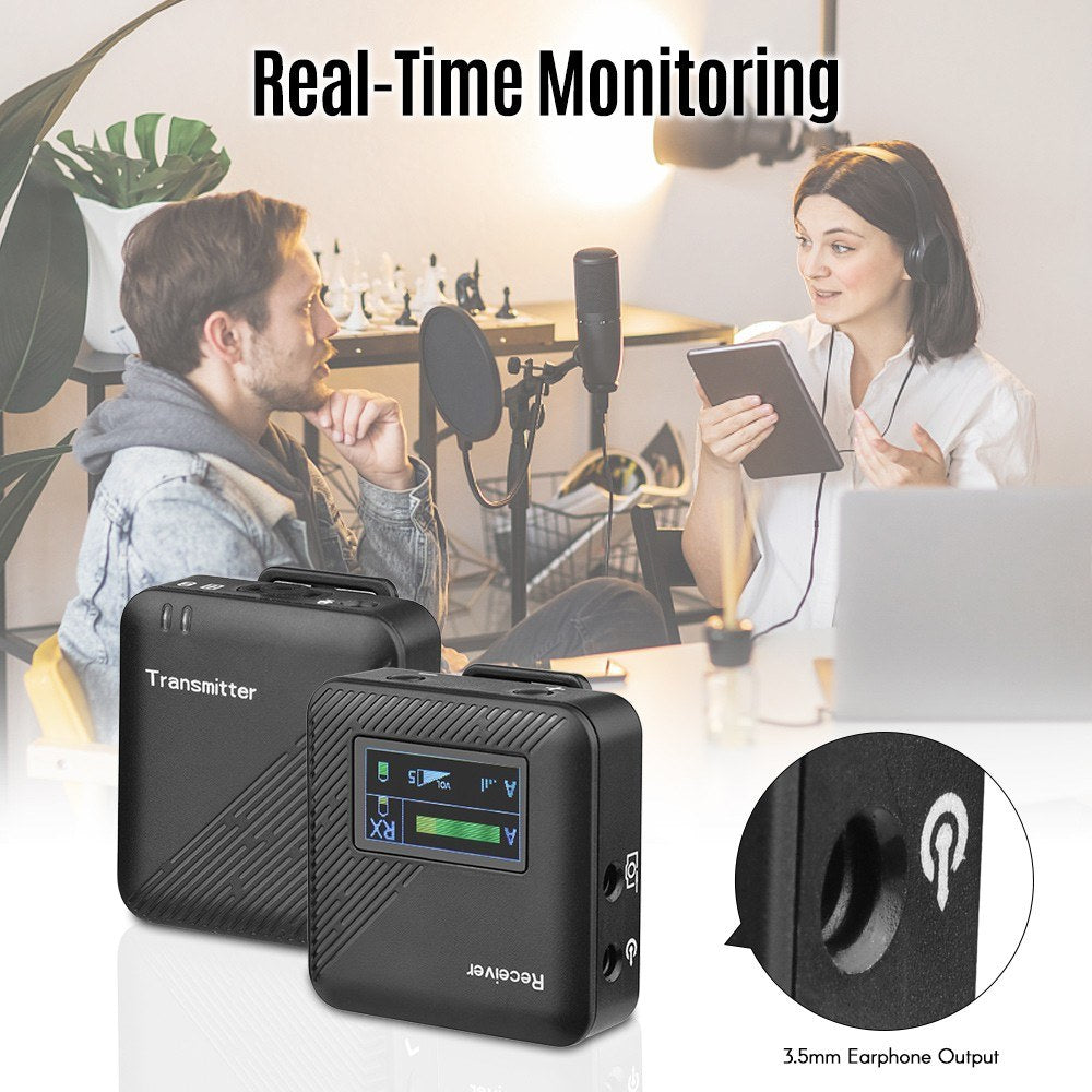 2.4G Wireless Lavalier Microphone System Transmitter Receiver Omnidirectional Portable Mini Mic with Storage Case for Camera Smartphone Vlog Video Recording Interview Live-Streaming