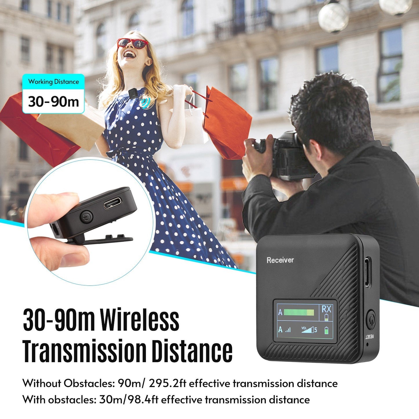 2.4G Wireless Lavalier Microphone System Transmitter Receiver Omnidirectional Portable Mini Mic with Storage Case for Camera Smartphone Vlog Video Recording Interview Live-Streaming