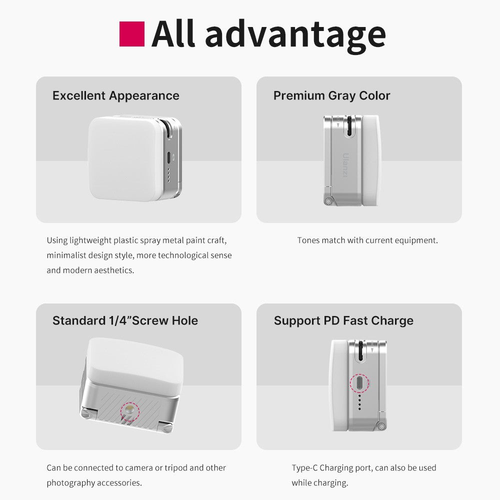 Uniqkart CL15 Cube Panel Mini LED Light 2700K-8500K Dimmable CRI95+ Video Conference Lighting Photography Fill Light