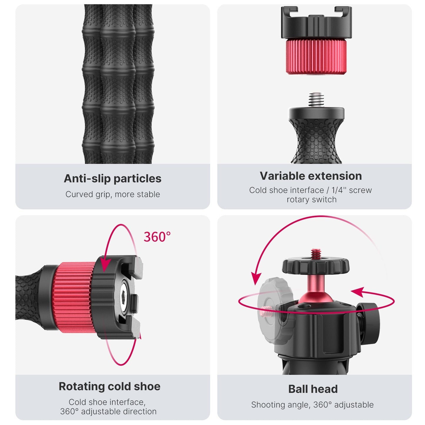 ULANZI MT-52 1/4 Inch Screw Cold Shoe Mount Flexible Tripod Stand with Dual Extension Arms Bracket Rotatable Ballhead for Smartphone Camera Vlog Selfie Live Streaming