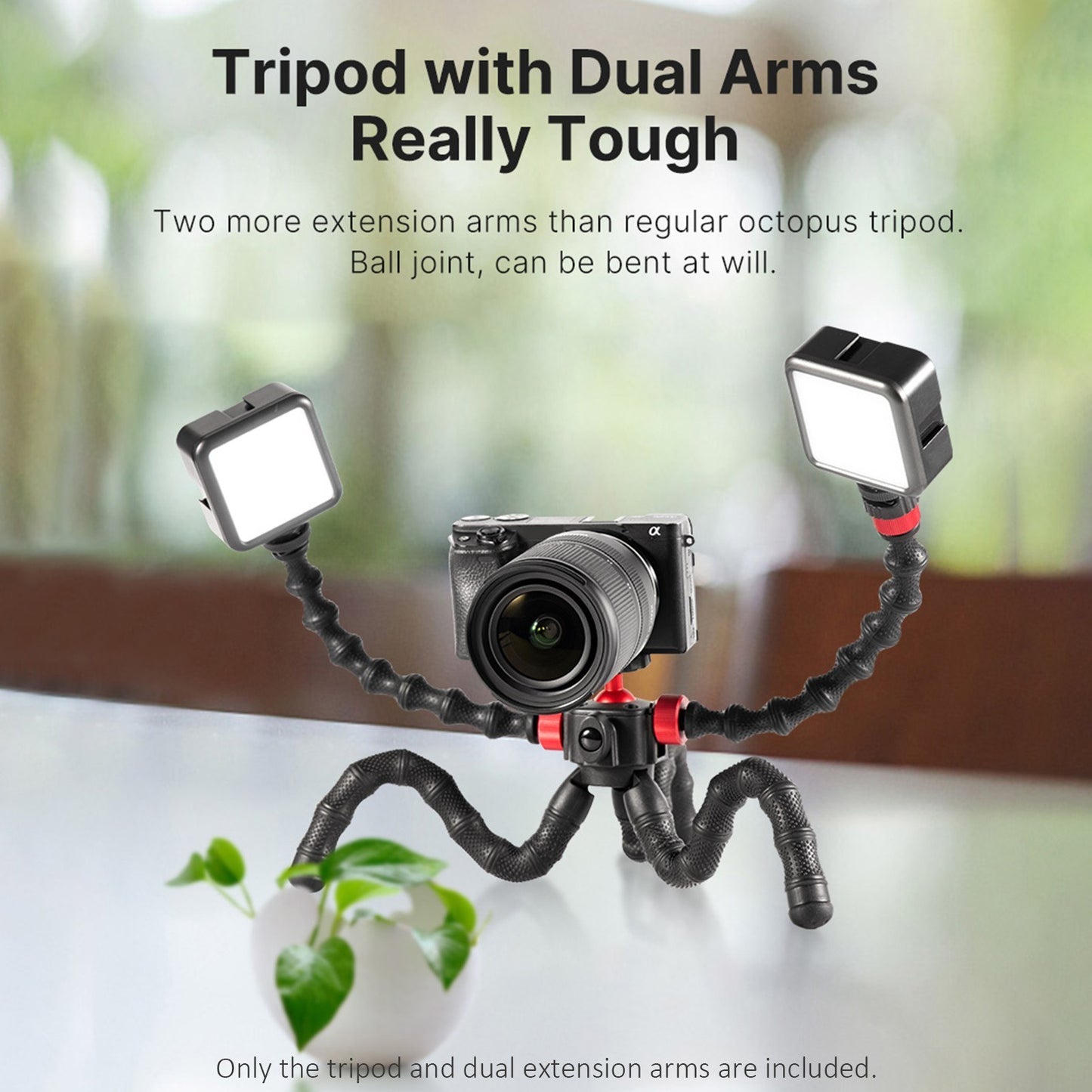 ULANZI MT-52 1/4 Inch Screw Cold Shoe Mount Flexible Tripod Stand with Dual Extension Arms Bracket Rotatable Ballhead for Smartphone Camera Vlog Selfie Live Streaming