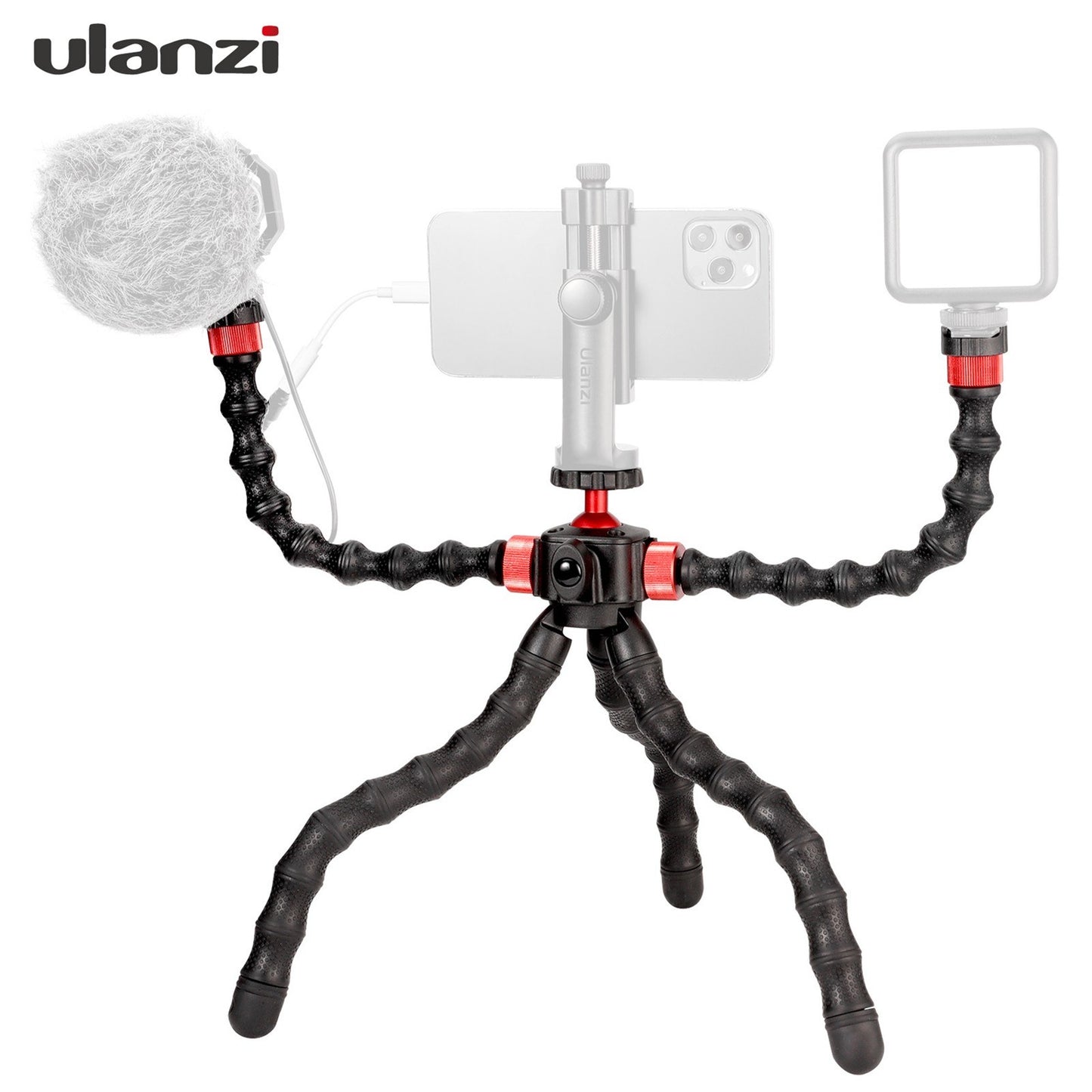 ULANZI MT-52 1/4 Inch Screw Cold Shoe Mount Flexible Tripod Stand with Dual Extension Arms Bracket Rotatable Ballhead for Smartphone Camera Vlog Selfie Live Streaming