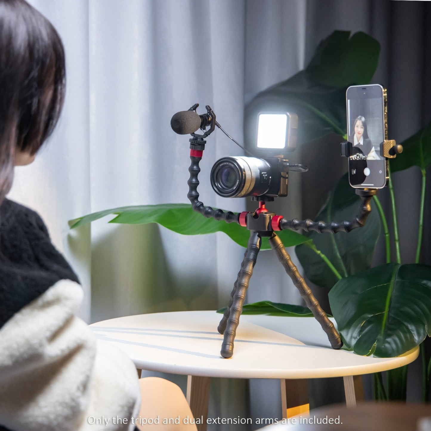 ULANZI MT-52 1/4 Inch Screw Cold Shoe Mount Flexible Tripod Stand with Dual Extension Arms Bracket Rotatable Ballhead for Smartphone Camera Vlog Selfie Live Streaming