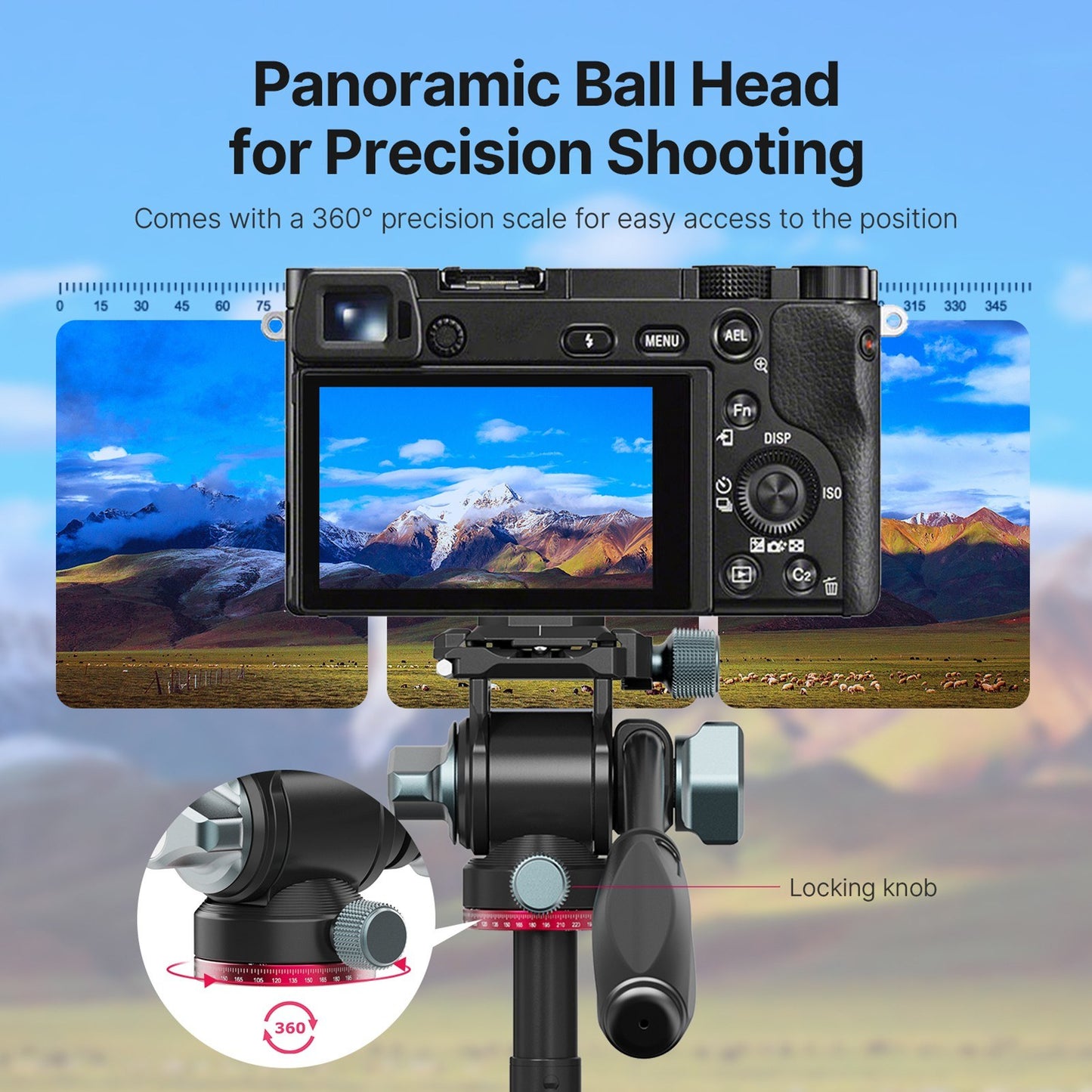 ULANZI U-190 Pan Tilt Tripod Head Compact Video Fluid Head Panorama Ballhead Mount Aluminum Alloy 1/4 Inch Screw Quick Release Plate 10kg/22lbs Load Capacity with Detachable Handle