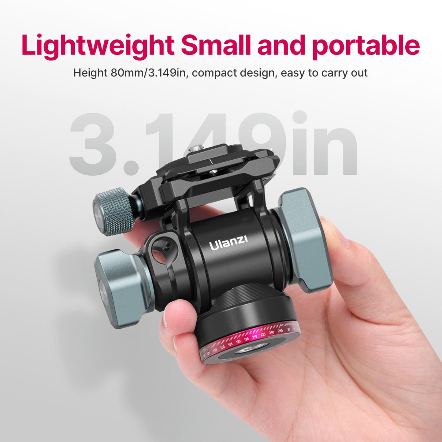 ULANZI U-190 Pan Tilt Tripod Head Compact Video Fluid Head Panorama Ballhead Mount Aluminum Alloy 1/4 Inch Screw Quick Release Plate 10kg/22lbs Load Capacity with Detachable Handle