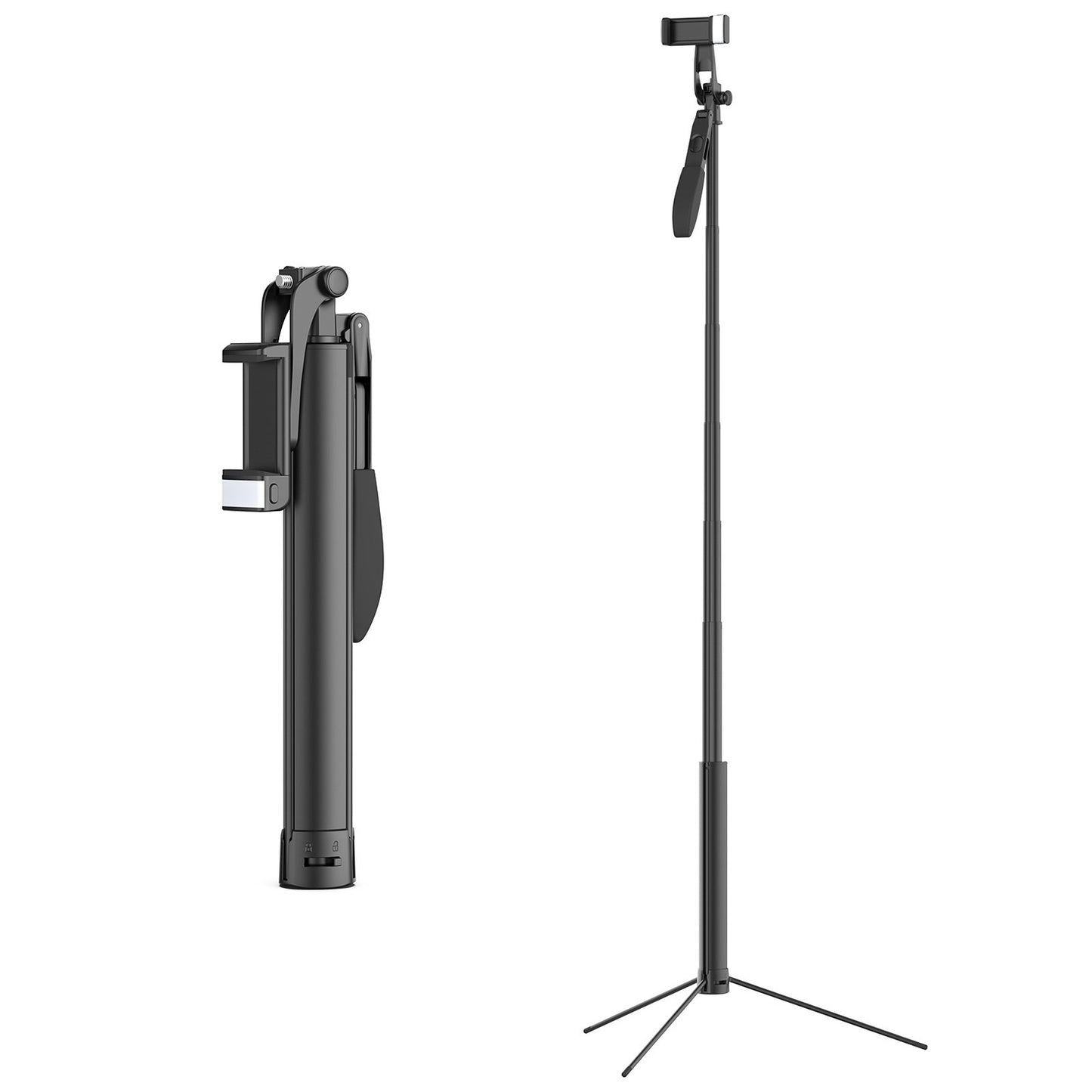 Uniqkart MT-53 Aluminum Alloy Extendable Selfie Stick Tripod Anti-shake Stand with Phone Holder Built-in LED Fill Light Remote Shutter
