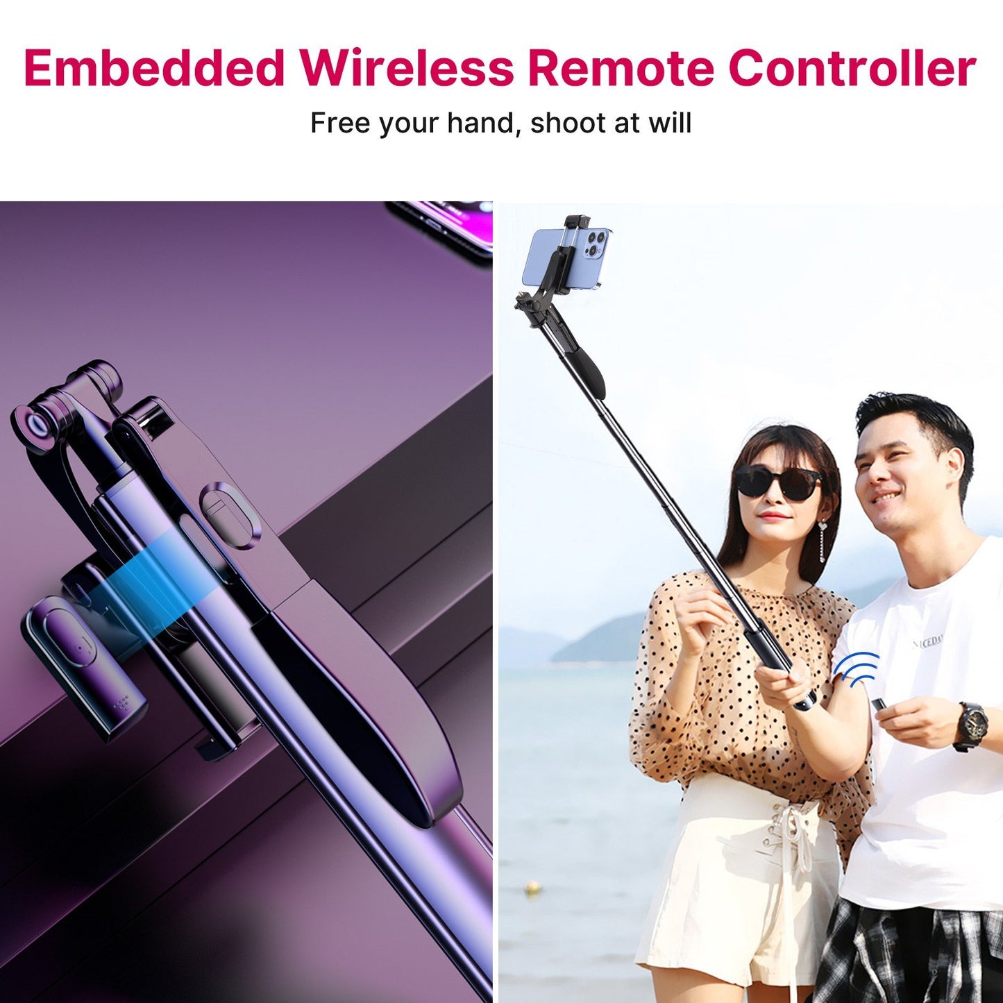 Uniqkart MT-53 Aluminum Alloy Extendable Selfie Stick Tripod Anti-shake Stand with Phone Holder Built-in LED Fill Light Remote Shutter