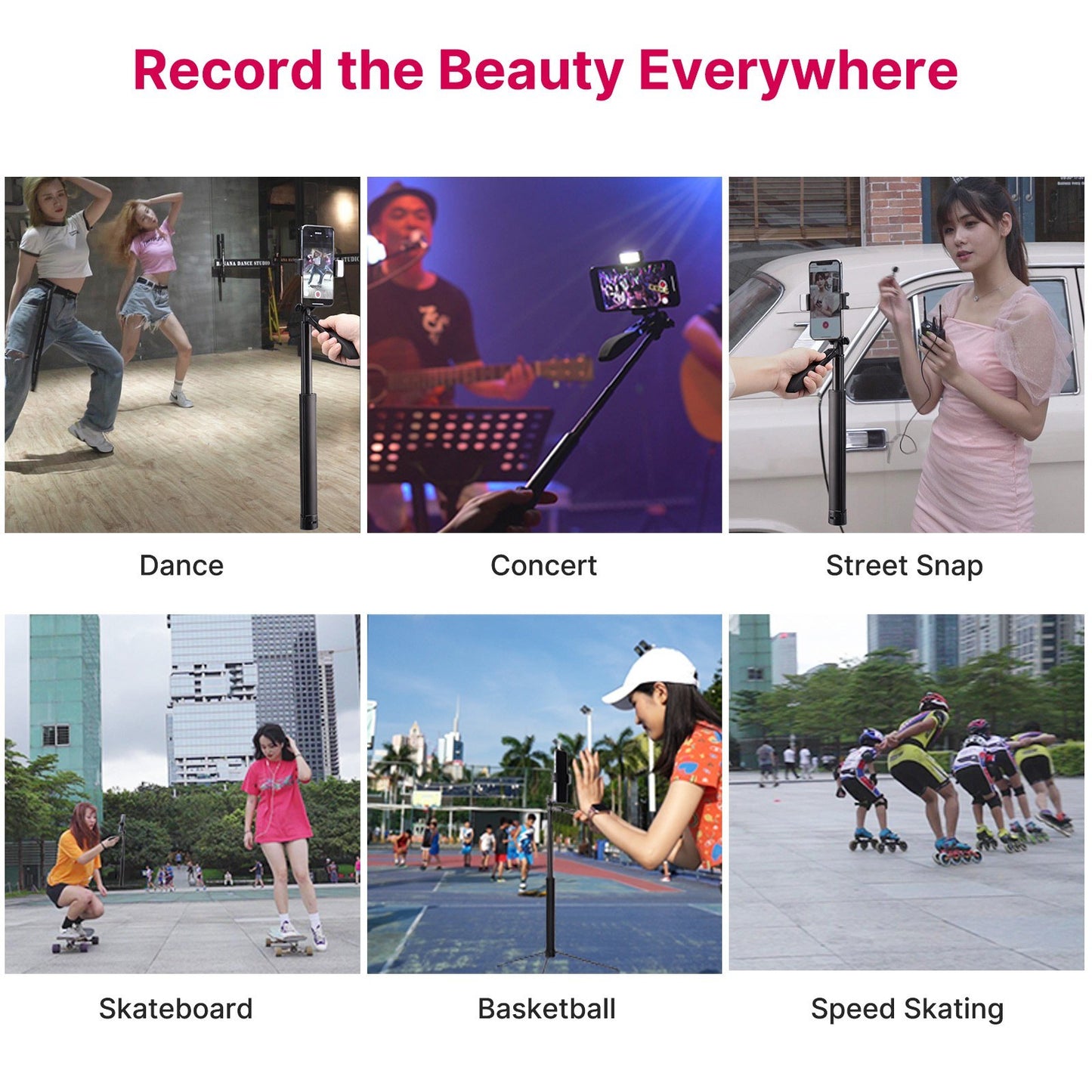 Uniqkart MT-53 Aluminum Alloy Extendable Selfie Stick Tripod Anti-shake Stand with Phone Holder Built-in LED Fill Light Remote Shutter