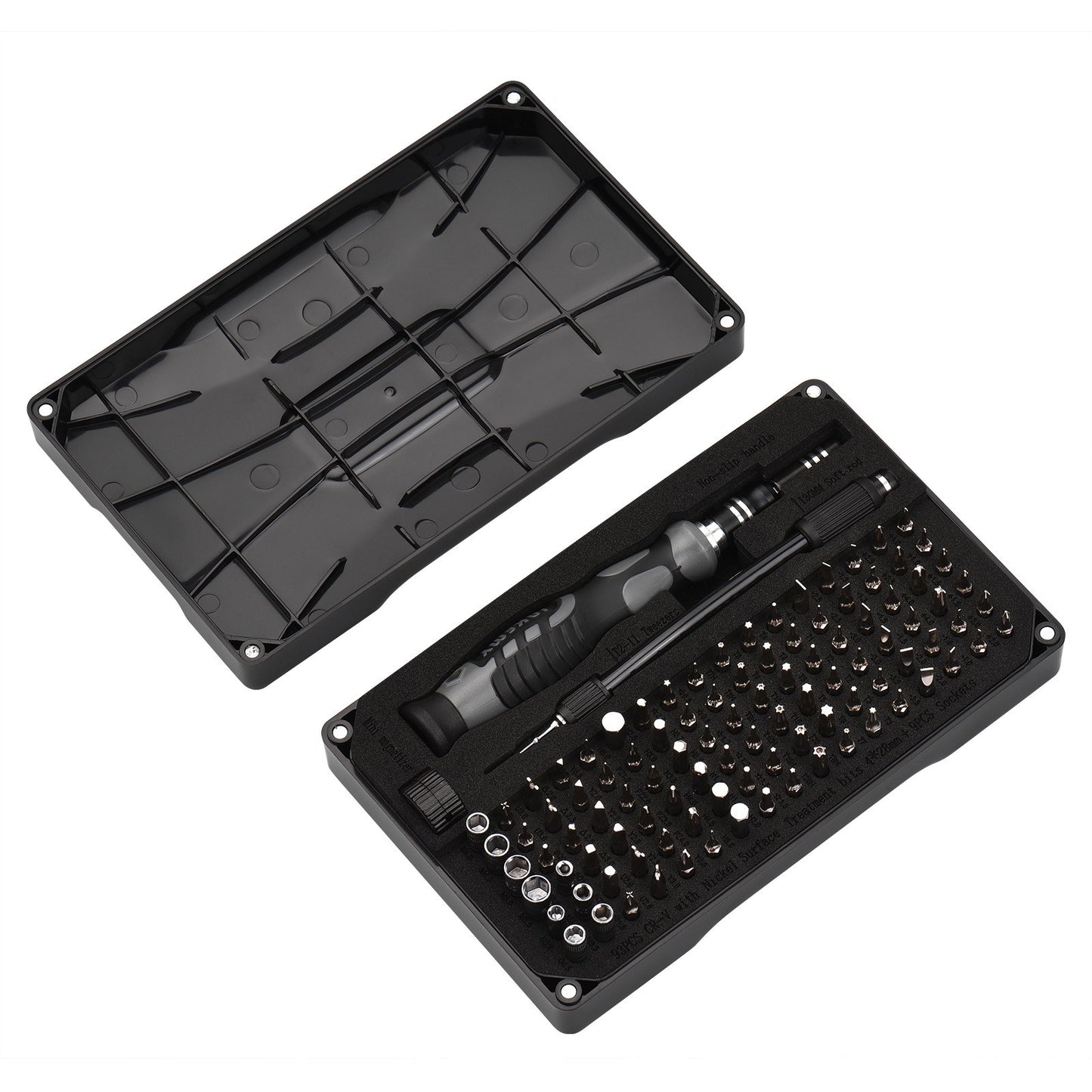 JAKEMY 106Pcs High Precision Screwdriver Bits Socket Set Multifunctional Drive Socket Set with 4x28mm Bits CR-V Alloy Steel Slotted Torx Star Hexagon Bits Kit with Extension Soft Rod Tweezers for Home