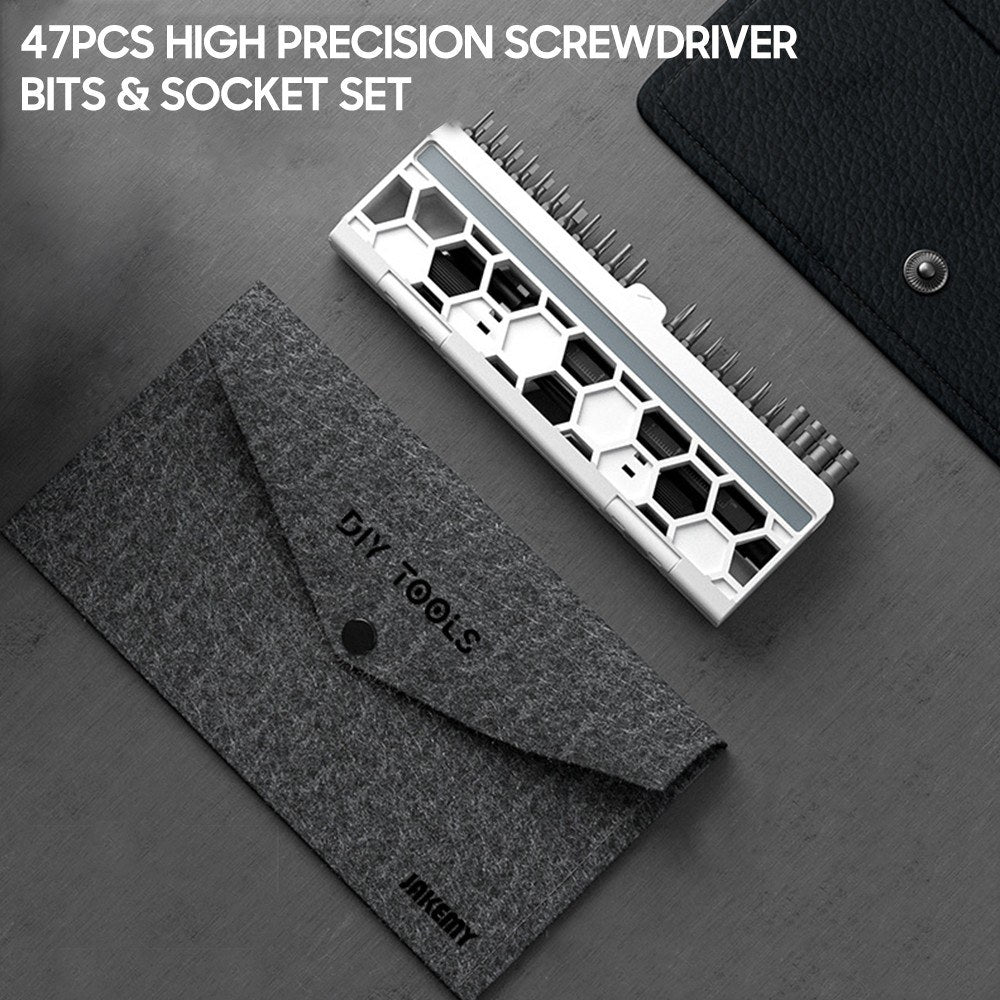 JAKEMY 46Pcs High Precision Screwdriver Bits Socket Set Multifunctional Drive Socket Set with H4x28mm Bits CR-V Alloy Steel Slotted Torx Star Hexagon Bits with Storage Bag for Home