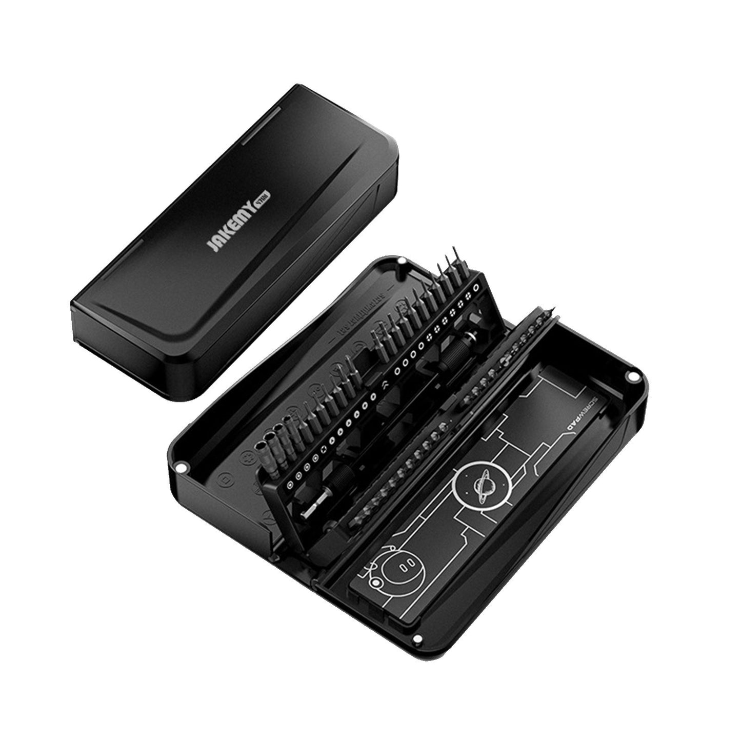 JAKEMY 47Pcs / Set Multifunctional Screwdriver Bits Socket Set High Precision Drive Socket Set H4x28mm Bits CR-V Alloy Steel Bits Kit with Magnetic Soft Pad for Home - Black