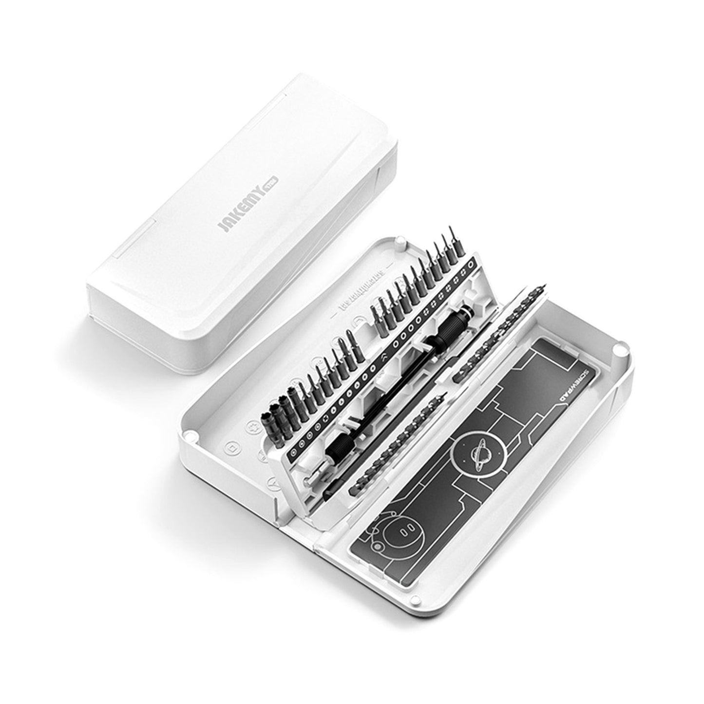 JAKEMY 47Pcs / Set Multifunctional Screwdriver Bits Socket Set High Precision Drive Socket Set H4x28mm Bits CR-V Alloy Steel Bits Kit with Magnetic Soft Pad for Home - White